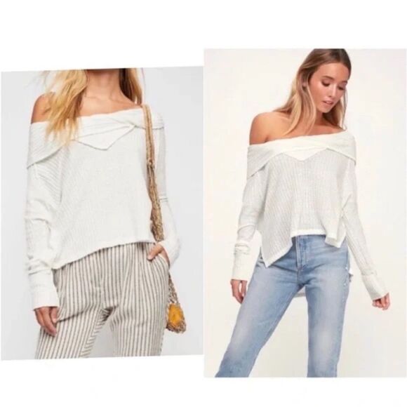 Free People We The Free Thermal Waffle Weave Crop Cowlneck Top Sz S - Picture 2 of 14